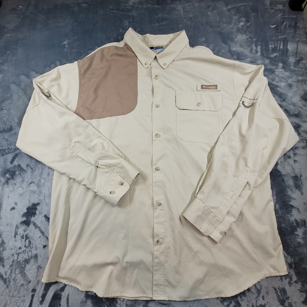 Columbia PFG Omni-Shield Fishing Shirt Mens XL Tan Long Sleeve HM7733 Shooting